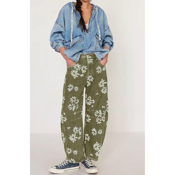 Women Y2K Distressed Barrel Jeans Baggy Wide Leg Denim Casual Pants - Picture 3 of 6